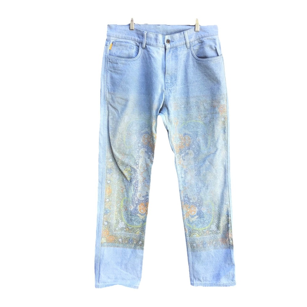 Pleasures Now Designer Streetwear Jeans Size 34 Light Wash Paisley 35x32